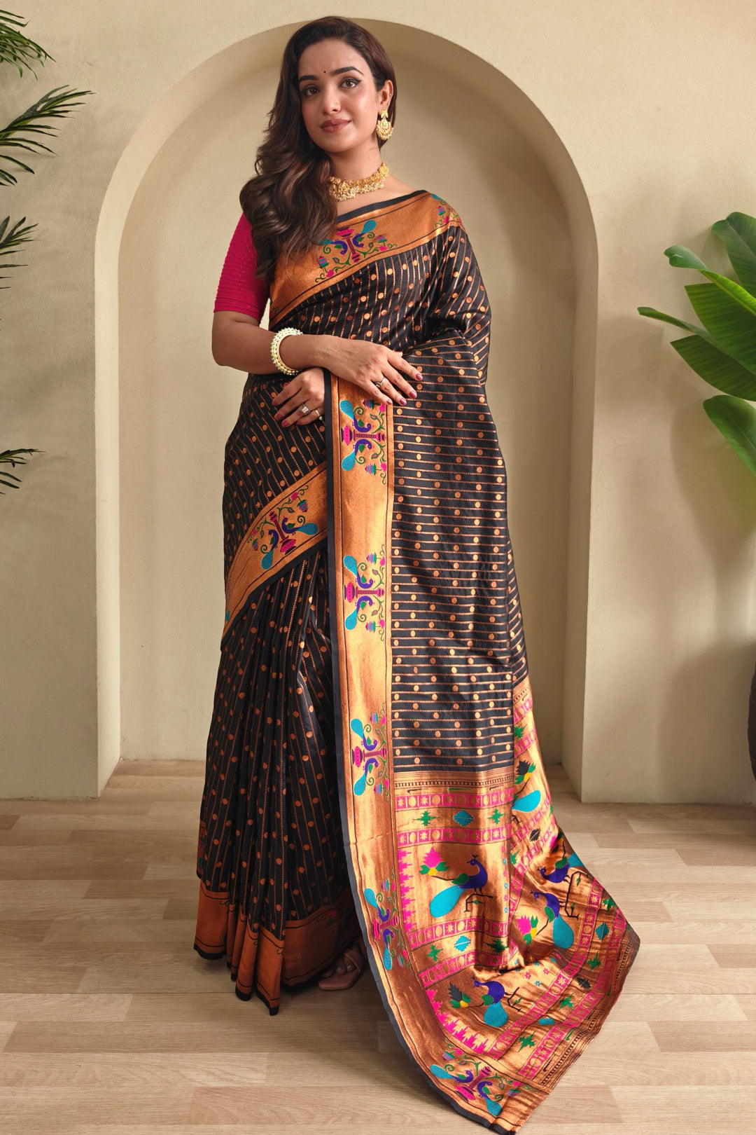 Autumn Leaves Paithani Silk Saree