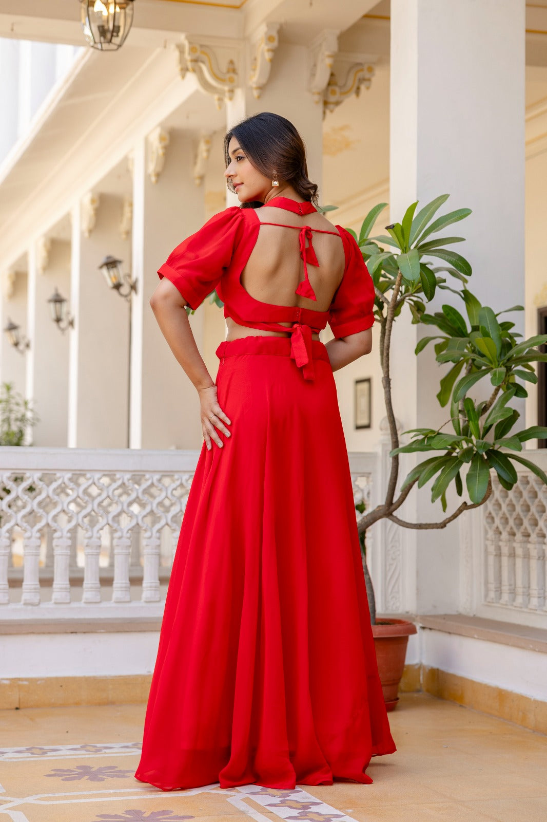 Red Gulaab Georgette Lehenga