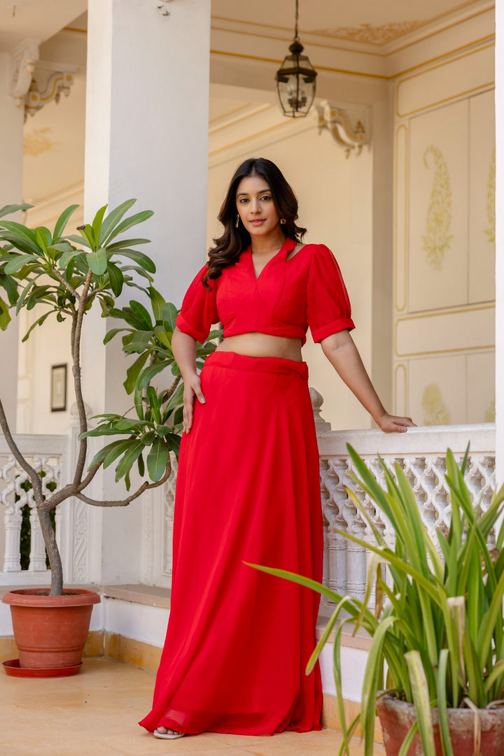 Red Gulaab Georgette Lehenga