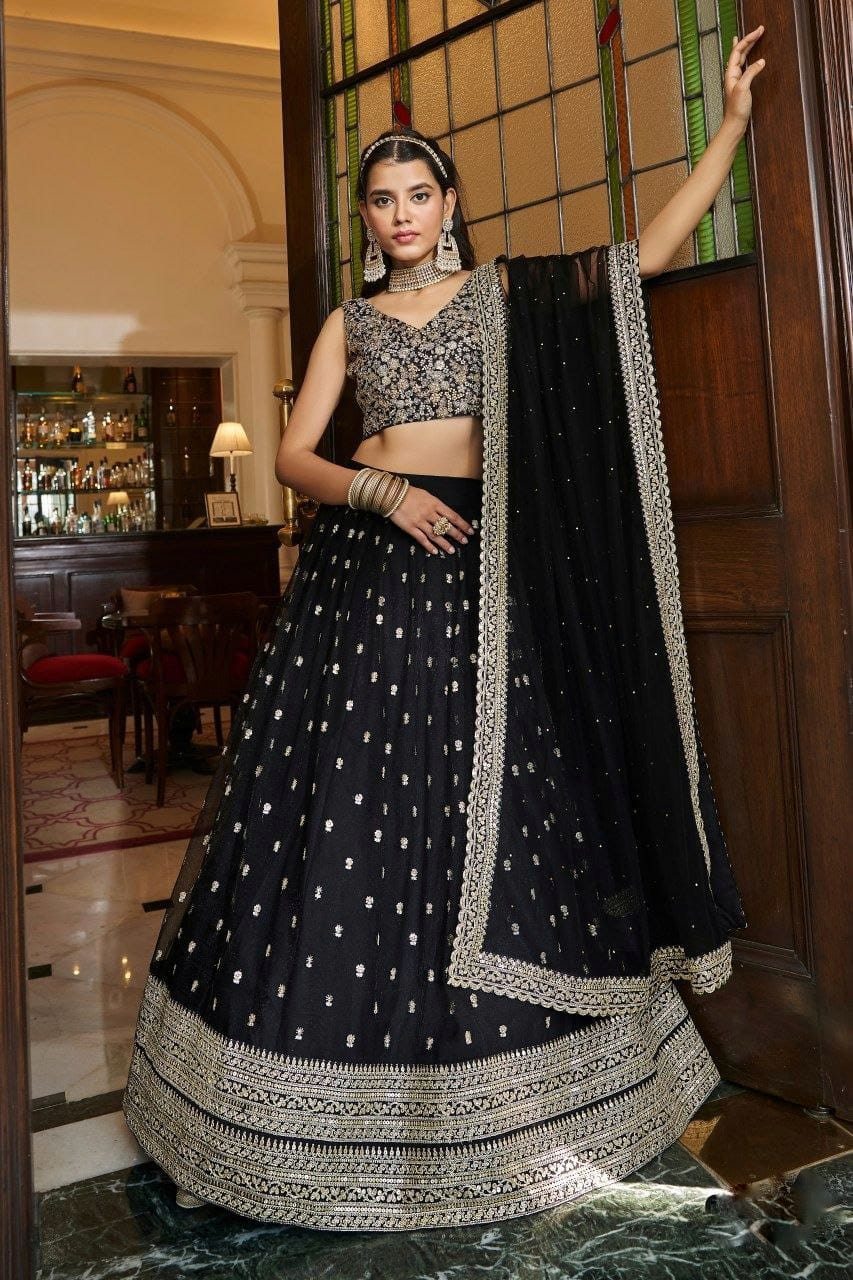 Sufi Saaz Designer Black Net Lehenga