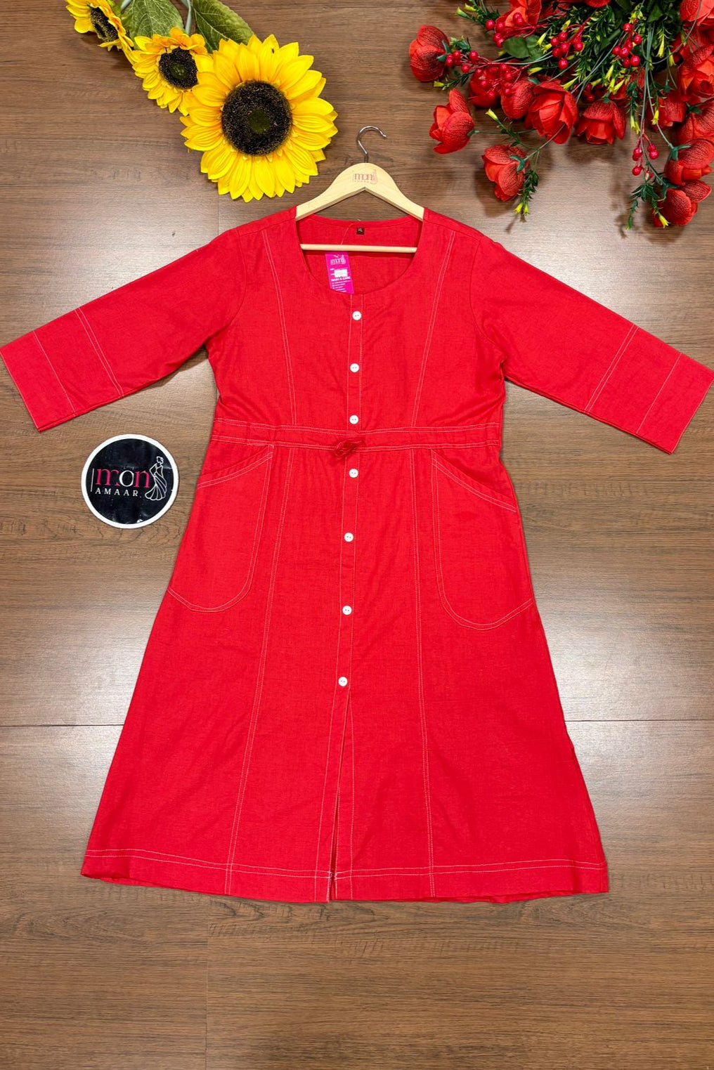 Blessed With- Cotton Dress(Red)