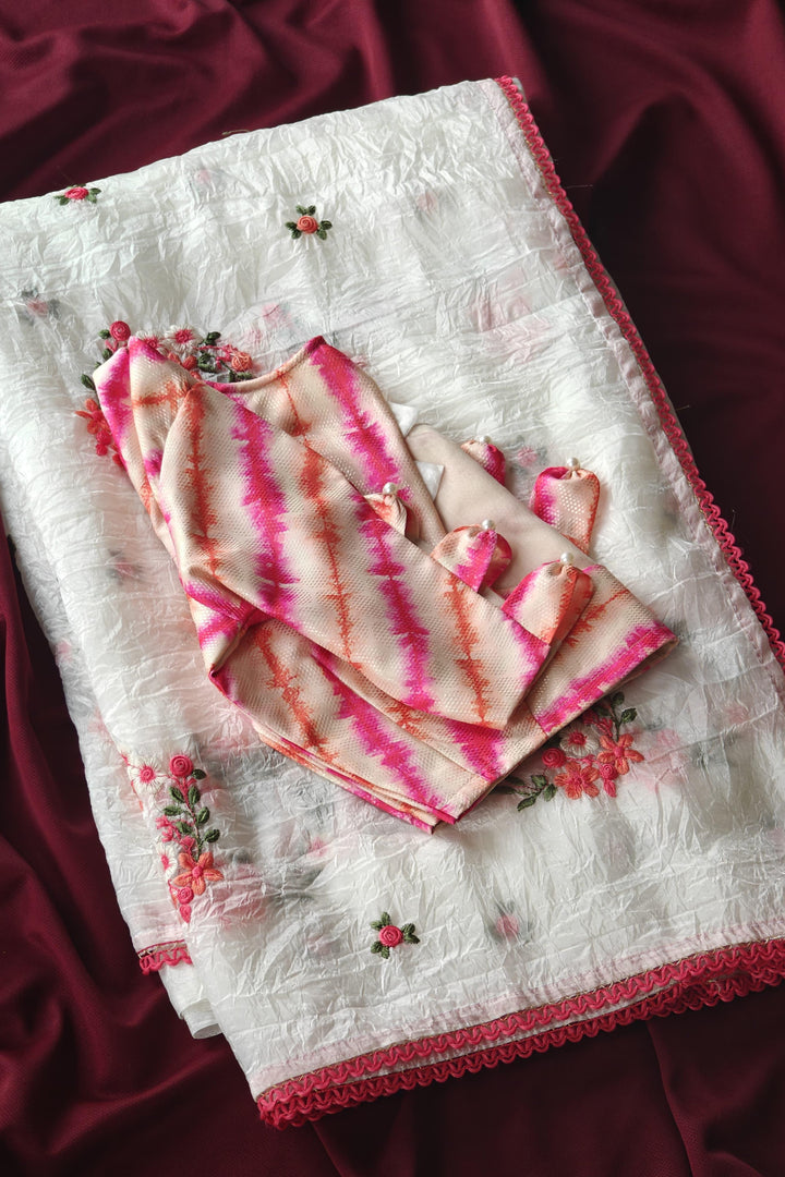 White Breeze - Crush  Silk Saree (Readymade Blouse)