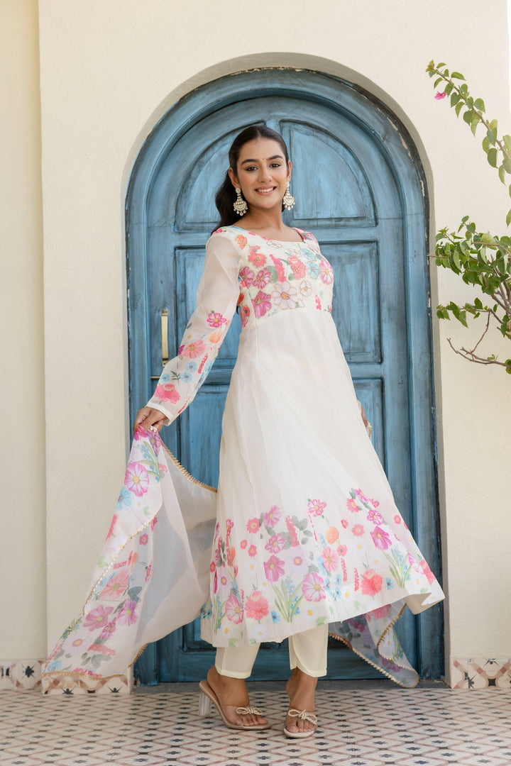 White Organza Anarkali Set