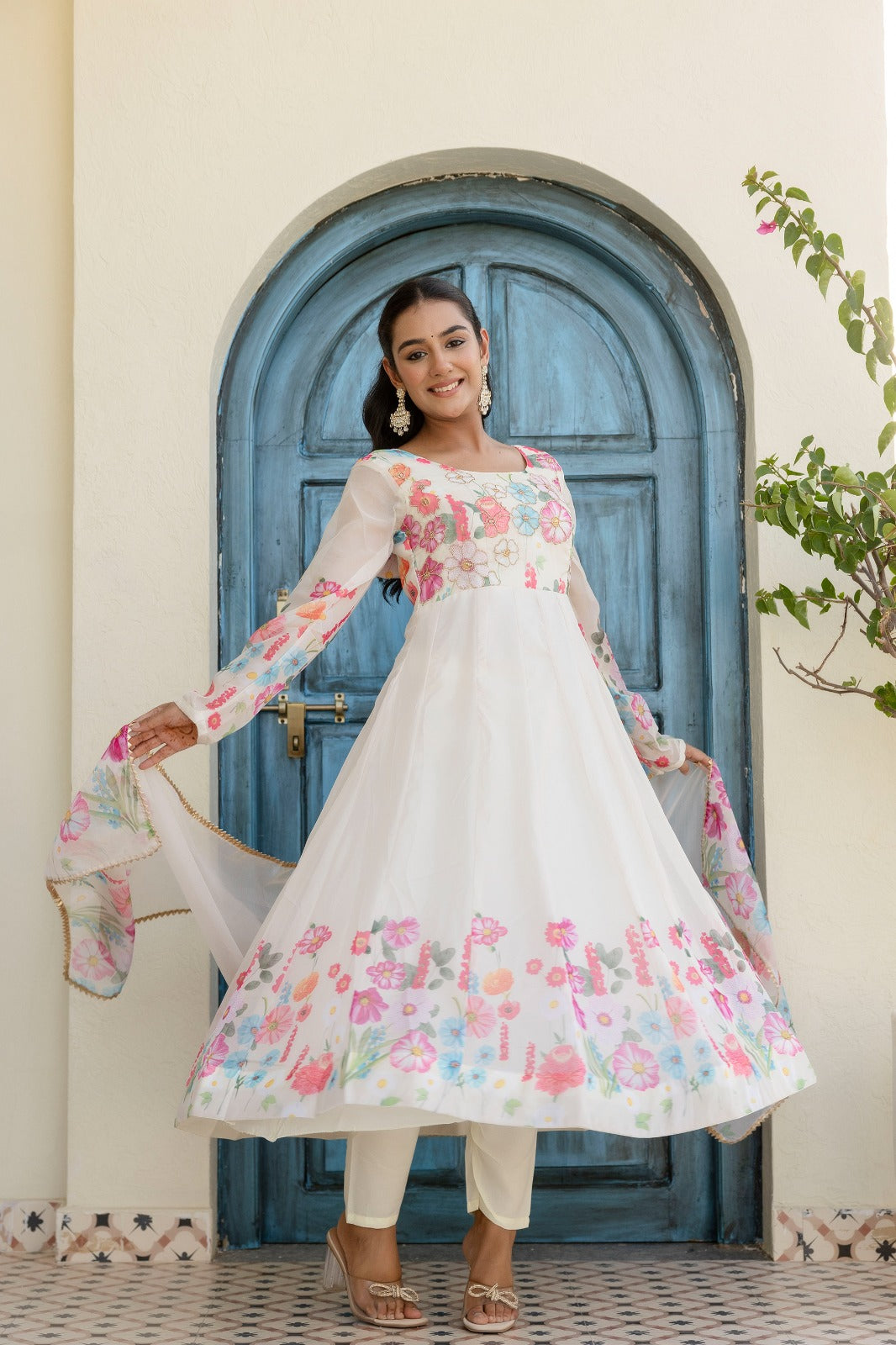 White Organza Anarkali Set