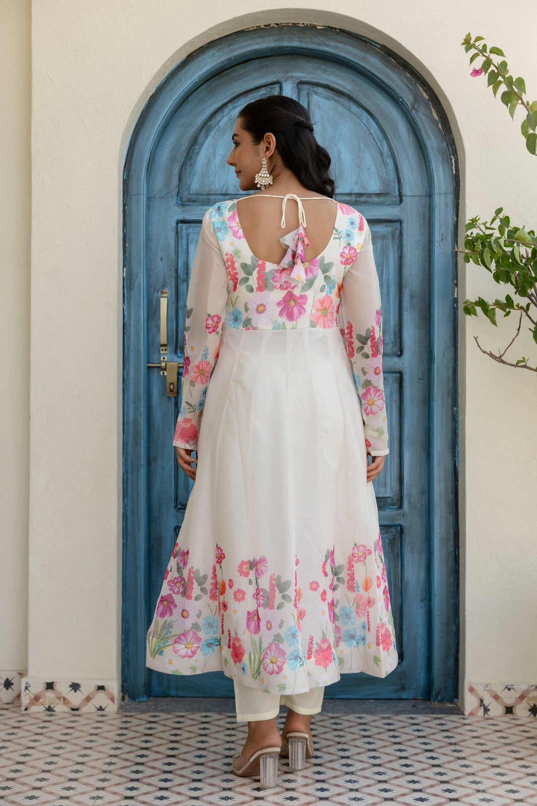 White Organza Anarkali Set