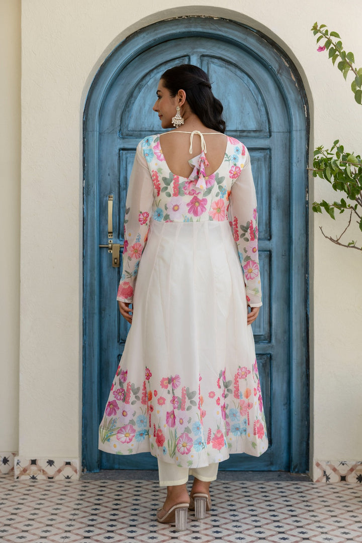 White Organza Anarkali Set