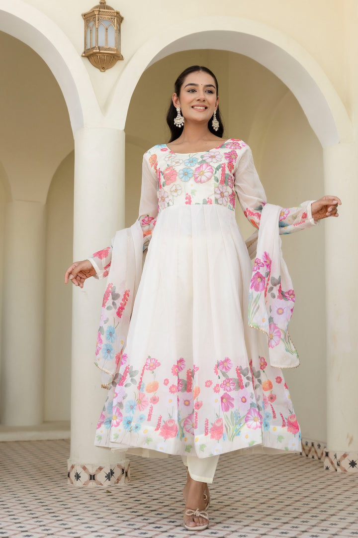 White Organza Anarkali Set