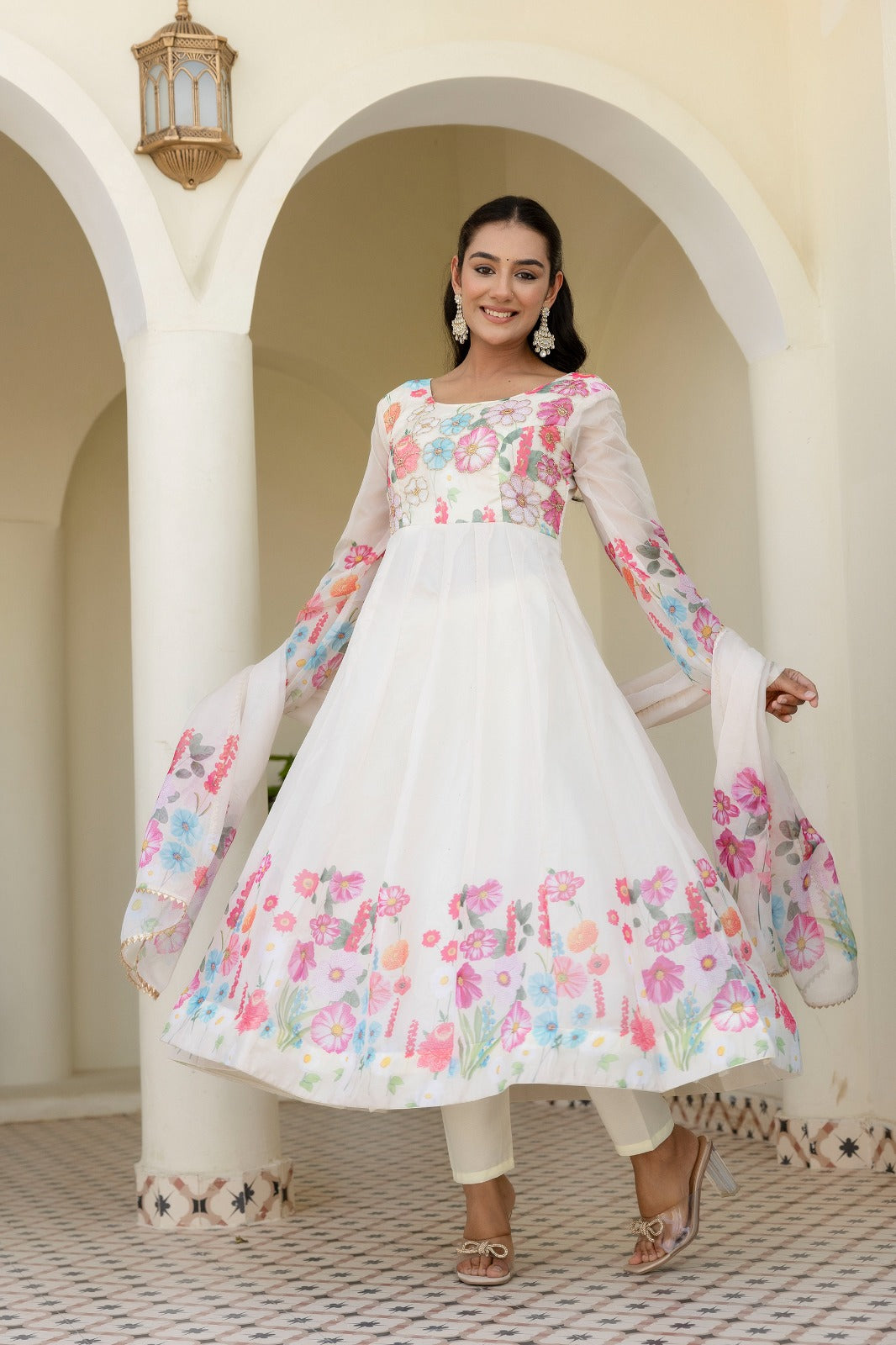 White Organza Anarkali Set