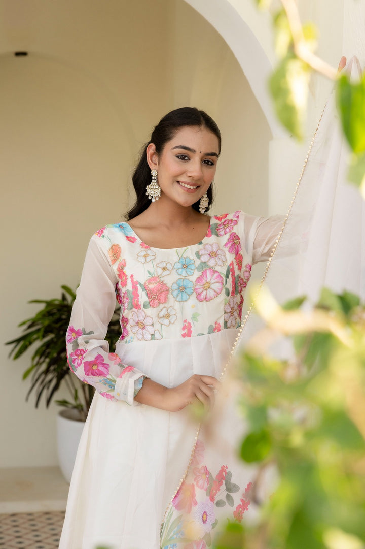 White Organza Anarkali Set