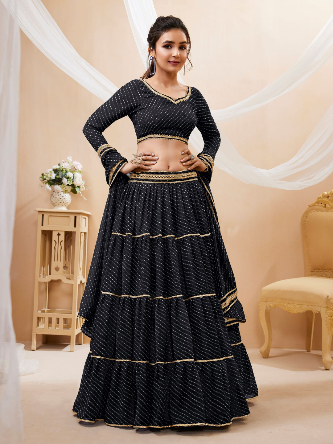 Neelapani Leheriya Georgette Lehenga