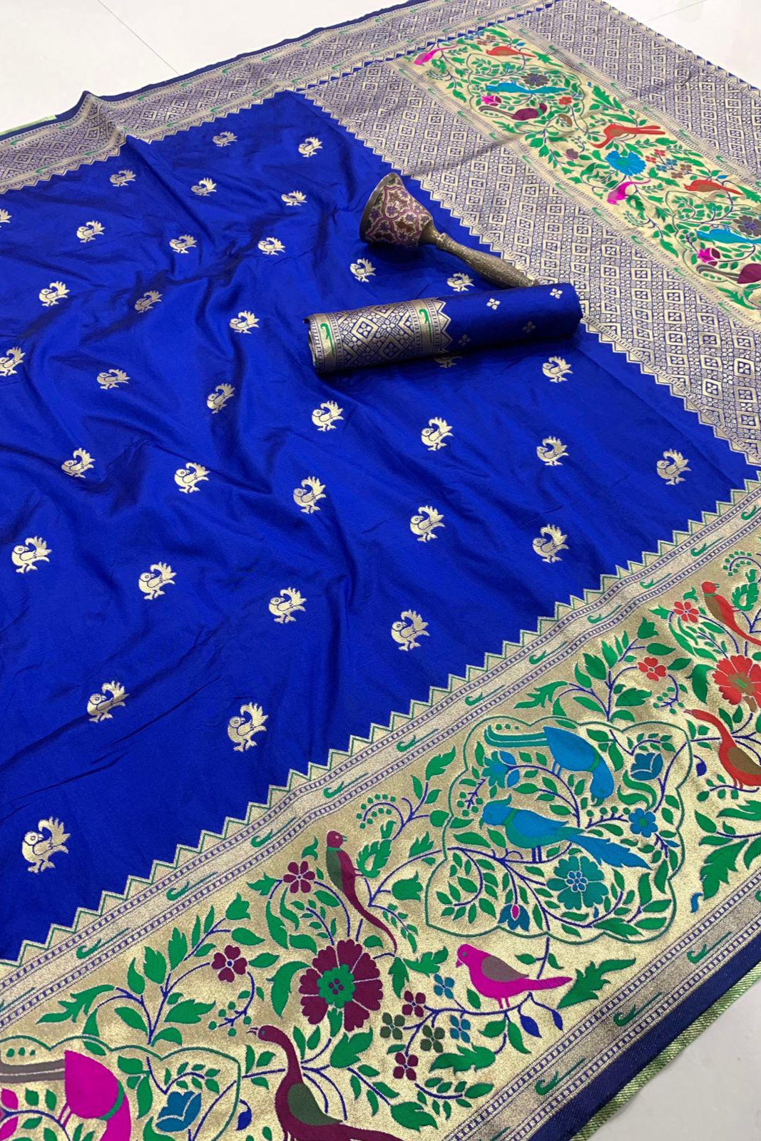 Gulnaar Kanchivaram Paithani Blue Silk Saree
