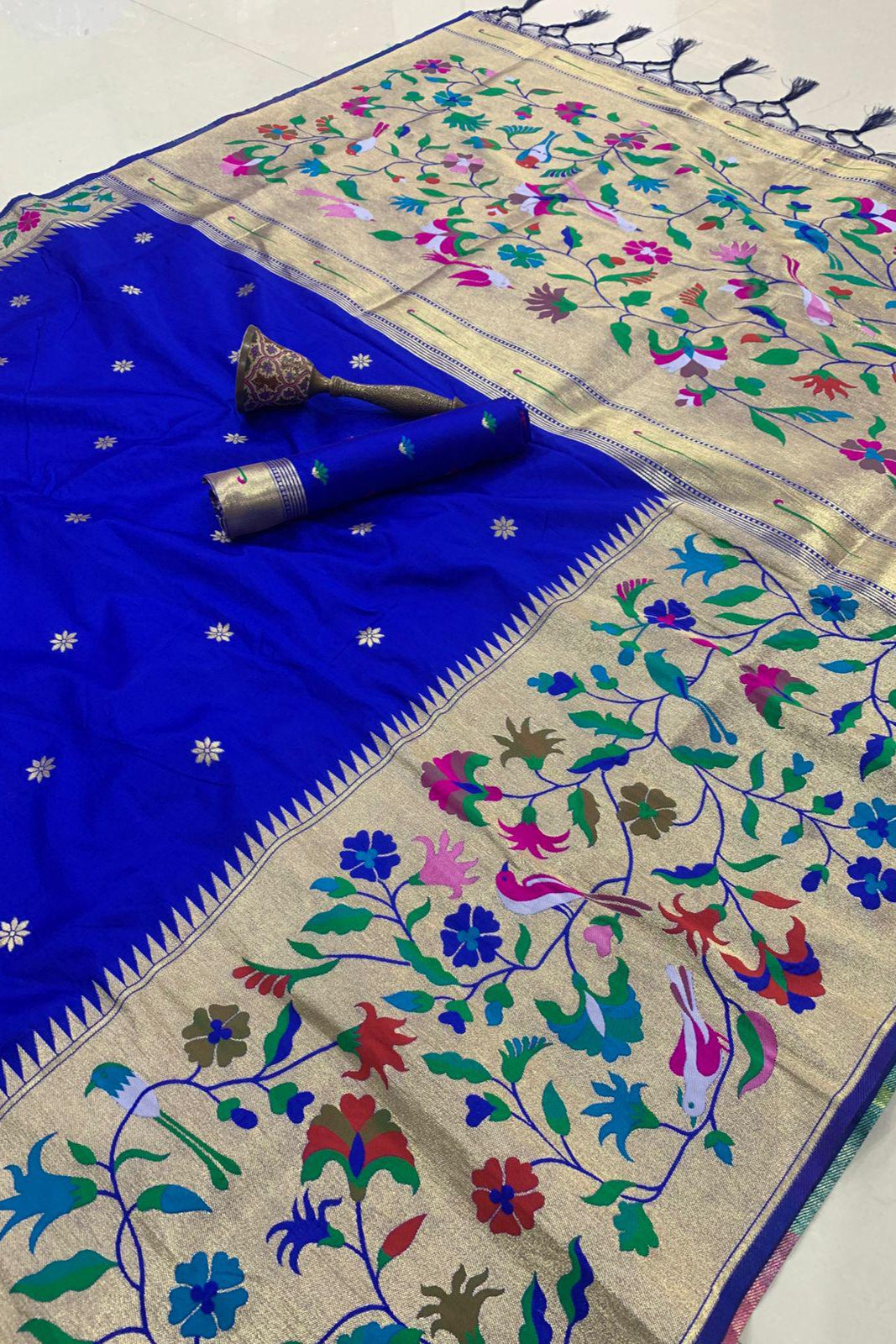 Palette Princess Kanchivaram Paithani Blue Silk Saree