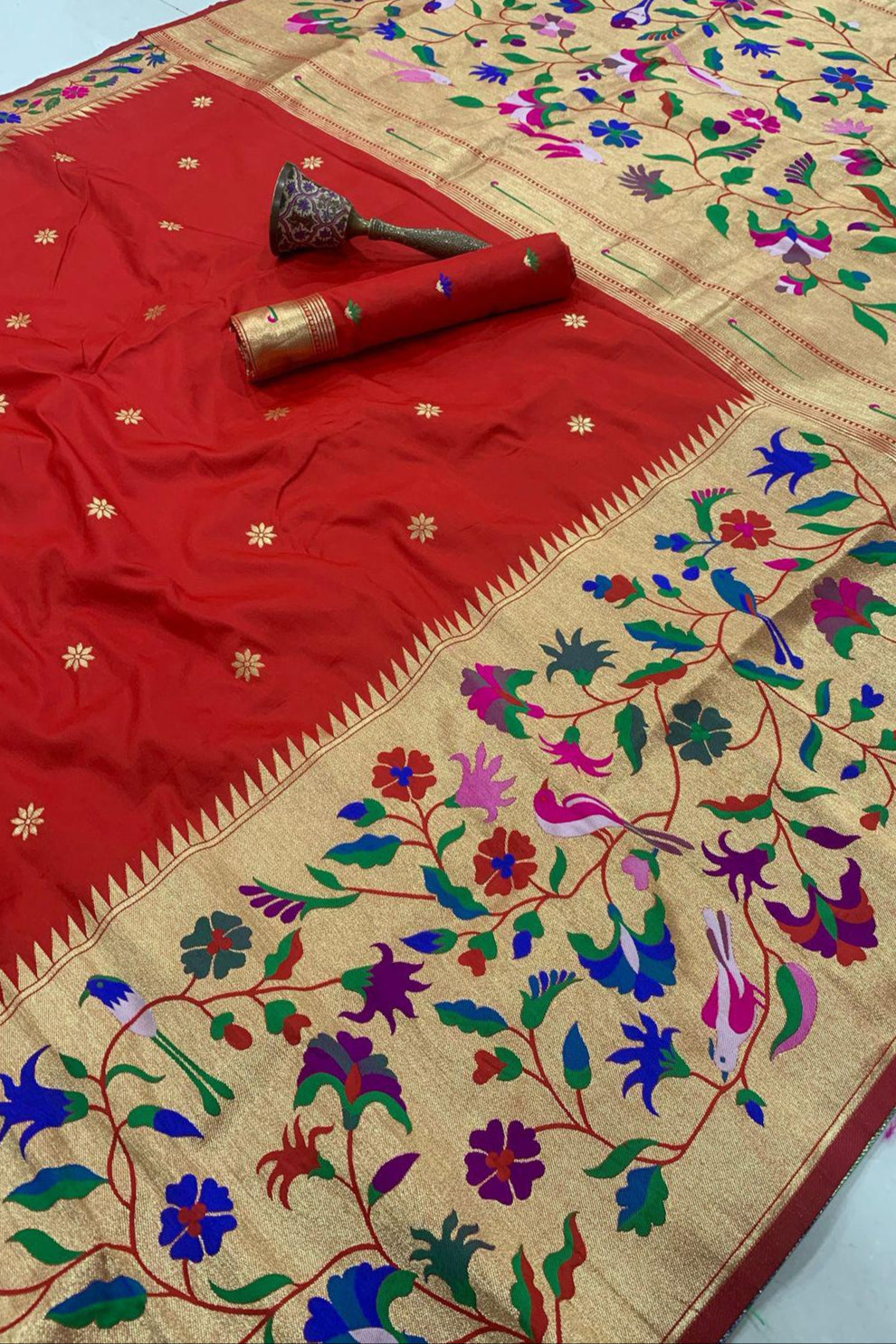 Palette Princess Kanchivaram Paithani Red Silk Saree