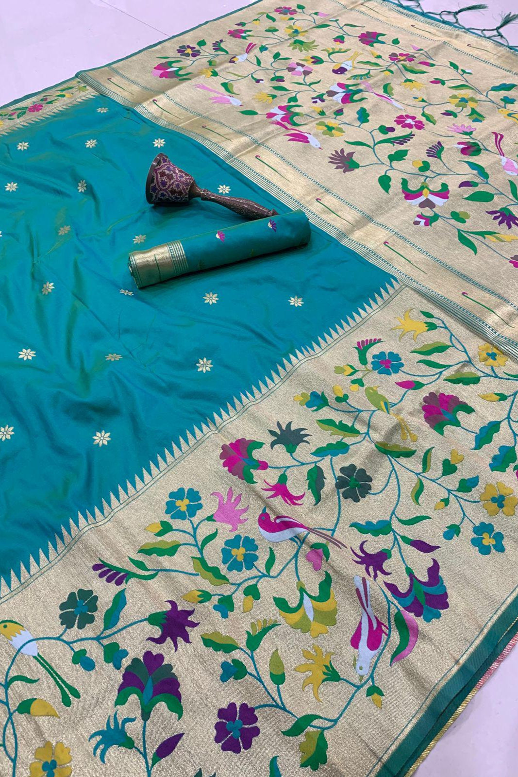Palette Princess Kanchivaram Paithani Sky Blue Silk Saree