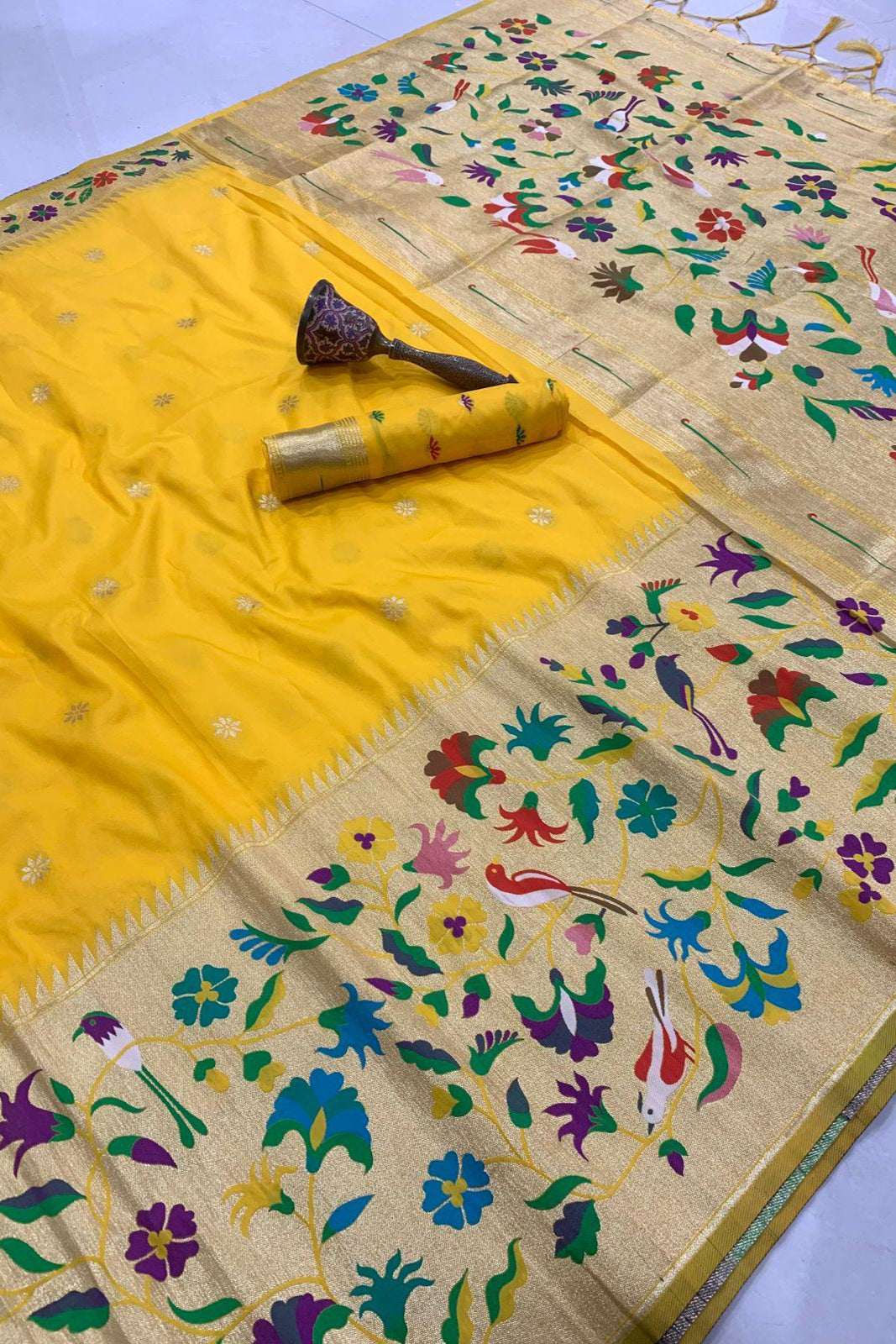 Palette Princess Kanchivaram Paithani Yellow Silk Saree