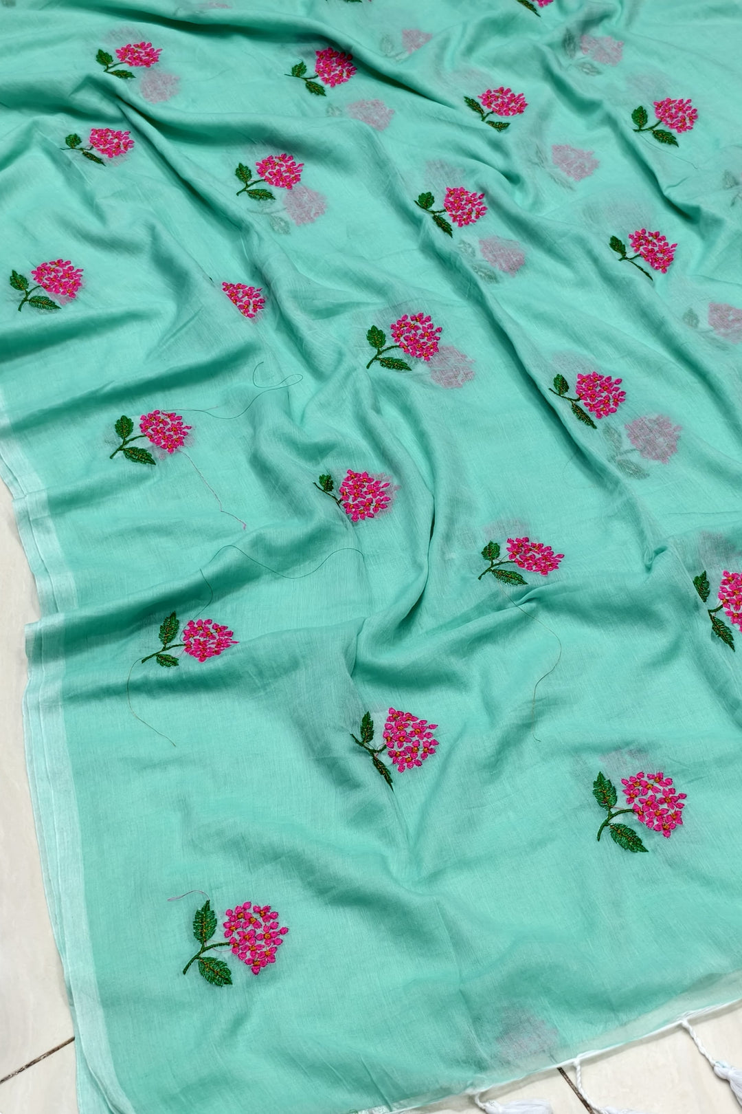 Tantumaya Mul Cotton Sky Blue Saree