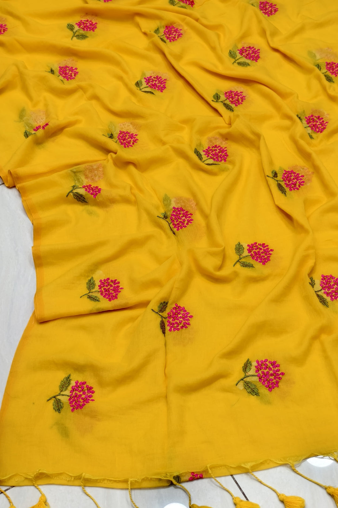 Tantumaya Mul Cotton Yellow Saree