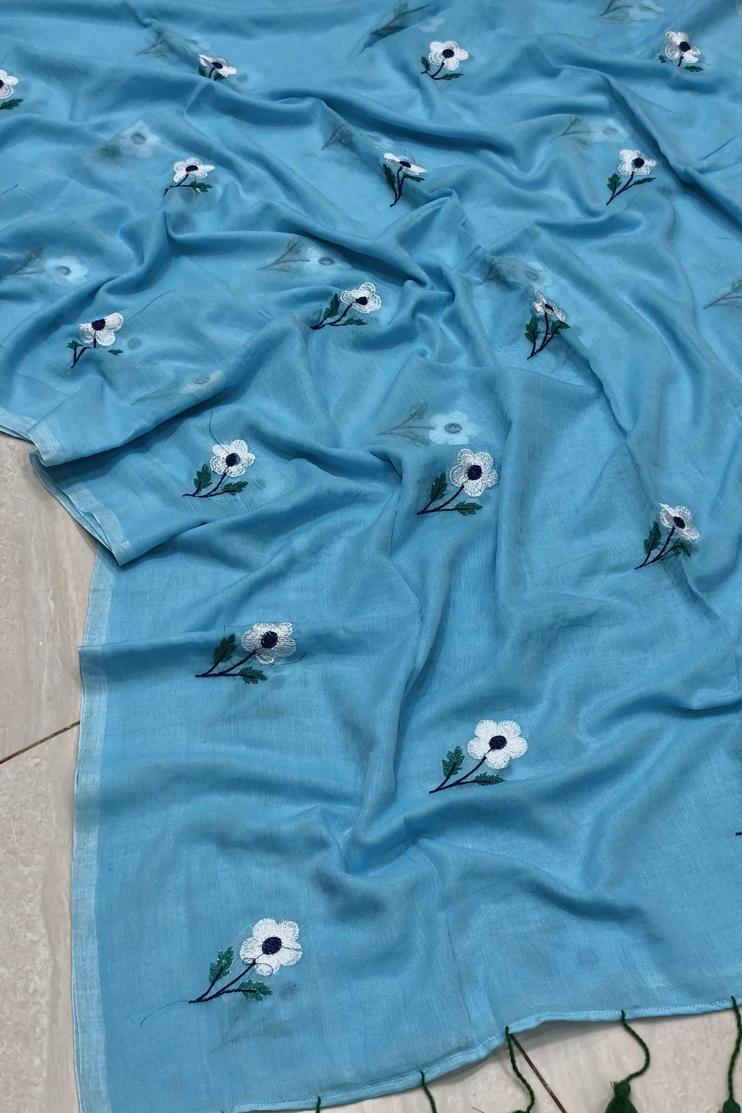 Chandralekha Mul Cotton Blue Saree