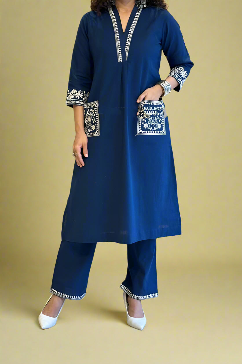 Big Fashion Blue Cotton Kurti Set