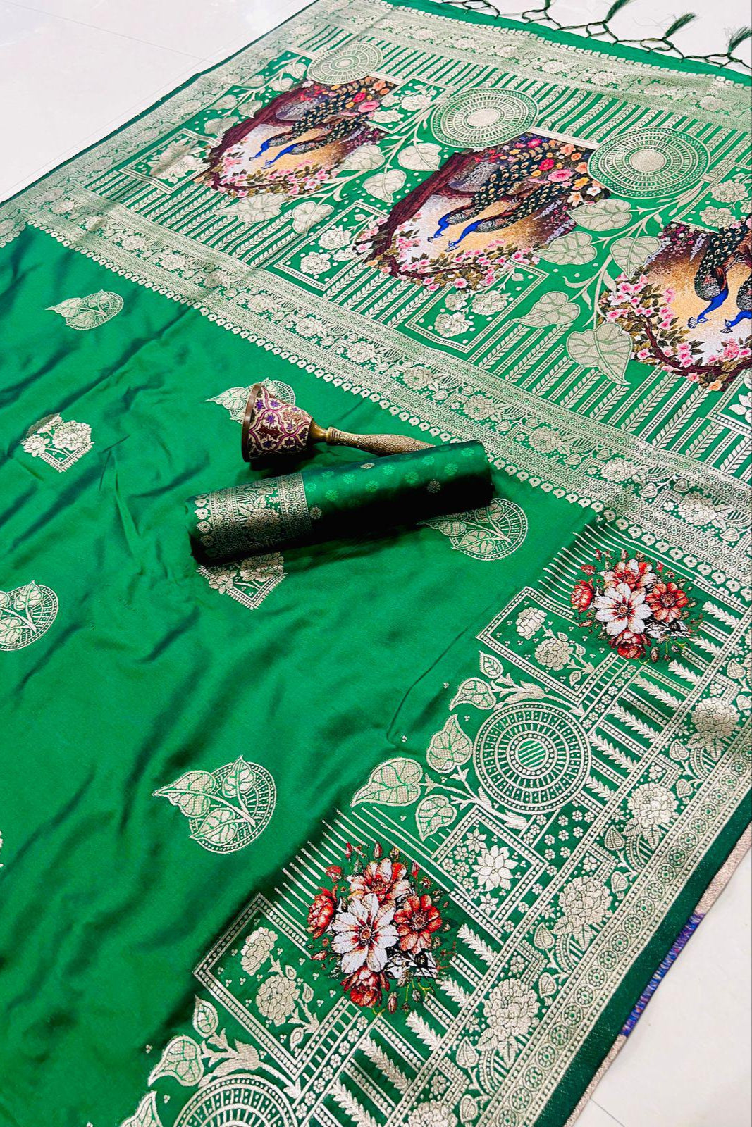 Silken Roots Fancy Green Silk Saree