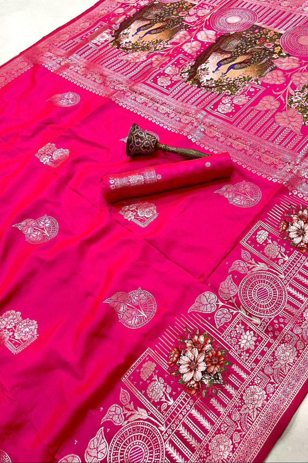 Silken Roots Fancy Rani Pink Silk Saree