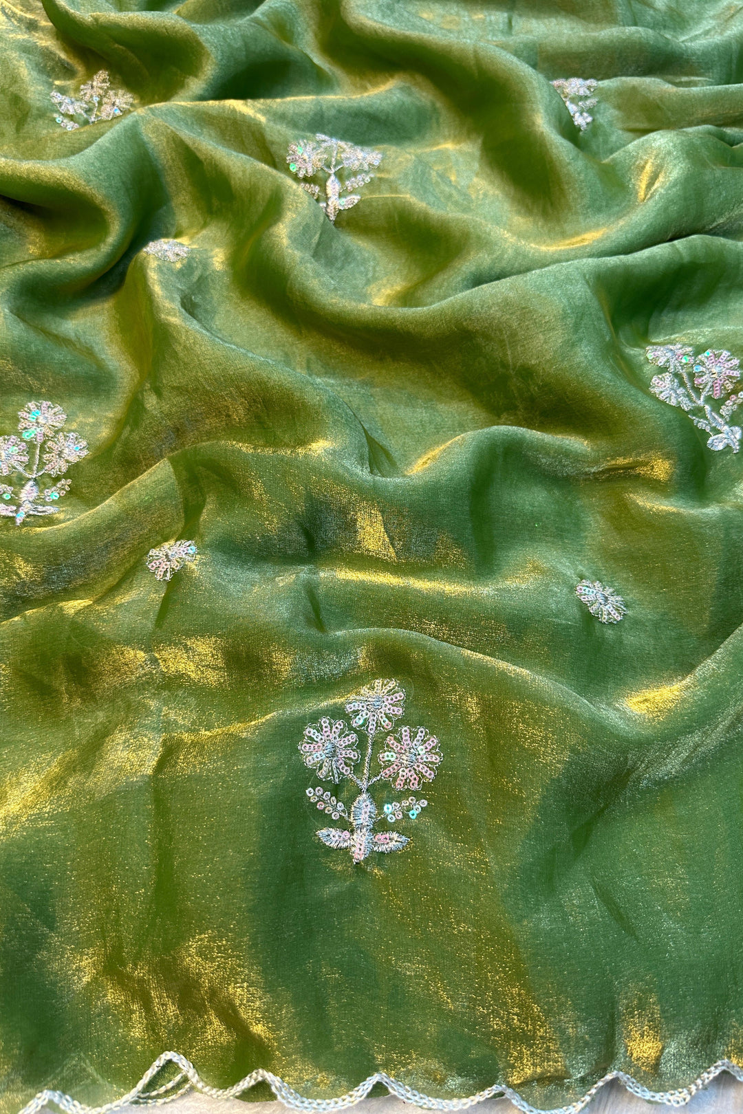 Keeping It Simple Fancy Green Silk Saree