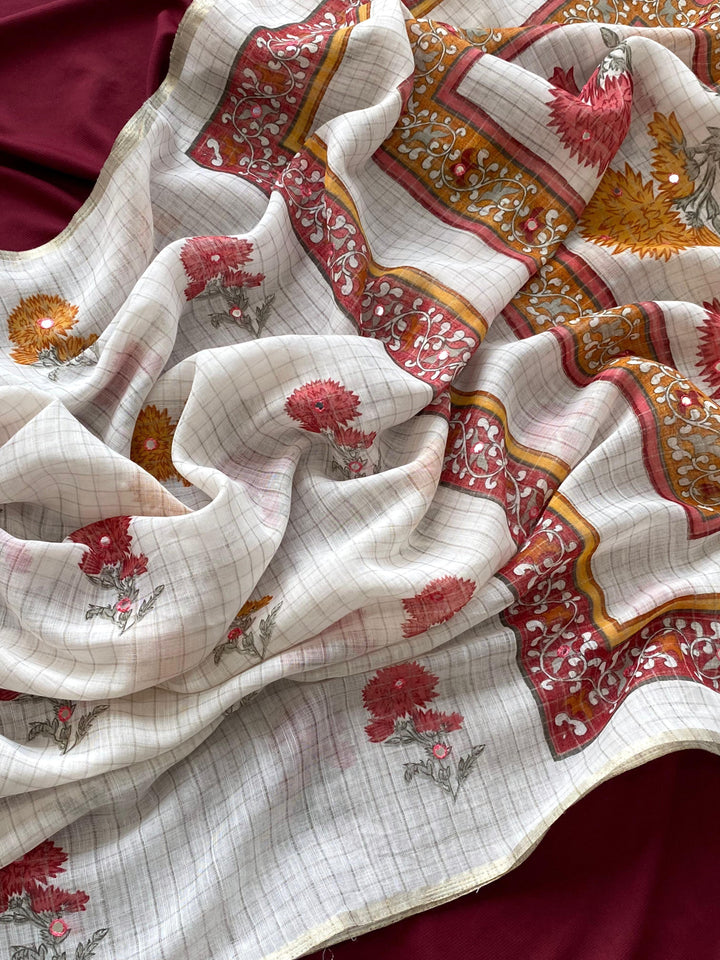 Ancestral Art Attire Fancy Linen Saree