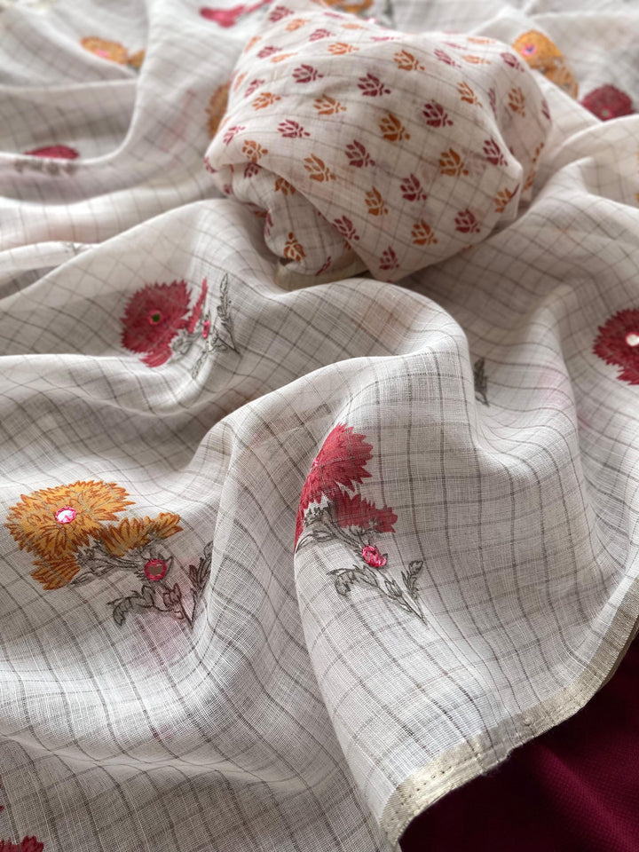 Ancestral Art Attire Fancy Linen Saree