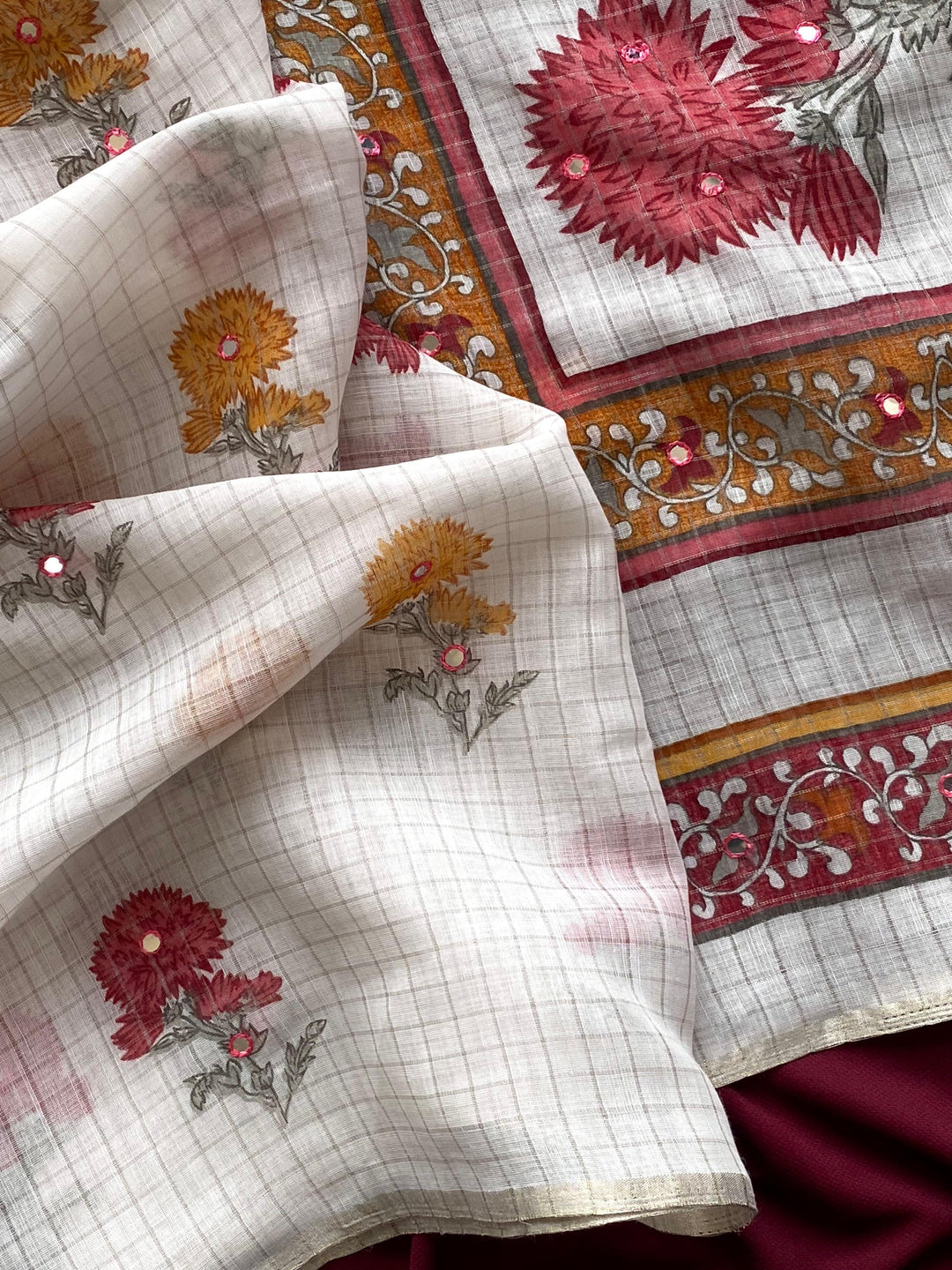 Ancestral Art Attire Fancy Linen Saree