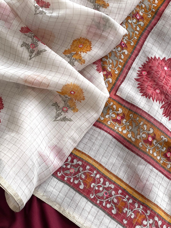 Ancestral Art Attire Fancy Linen Saree