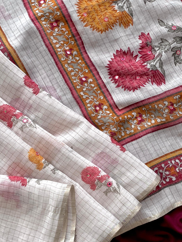 Ancestral Art Attire Fancy Linen Saree