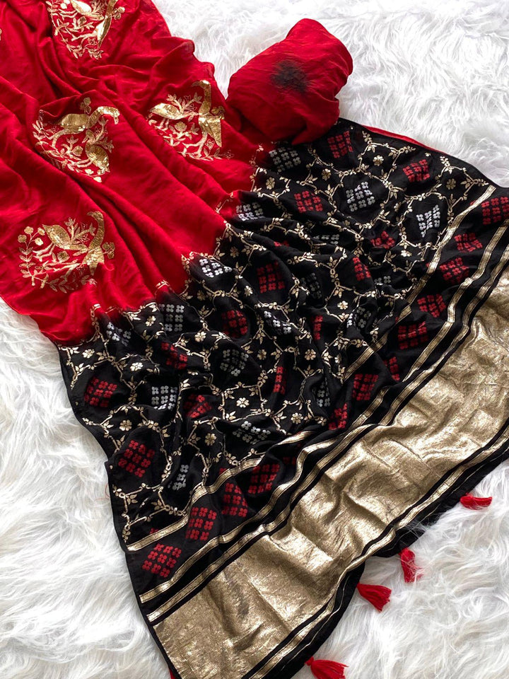 Lady In Red Georgette Silk Saree