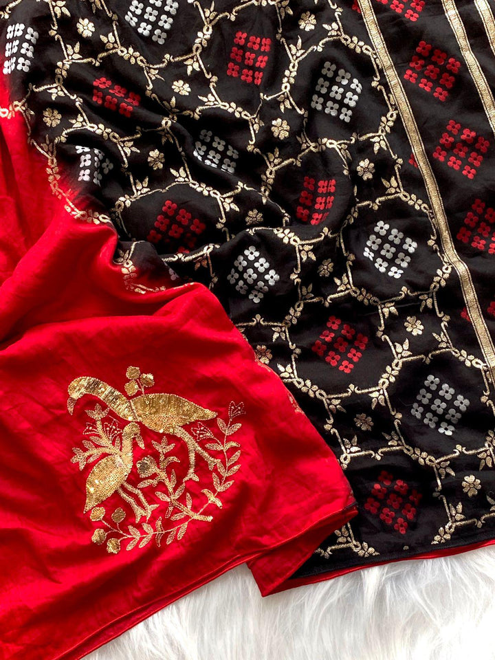 Lady In Red Georgette Silk Saree