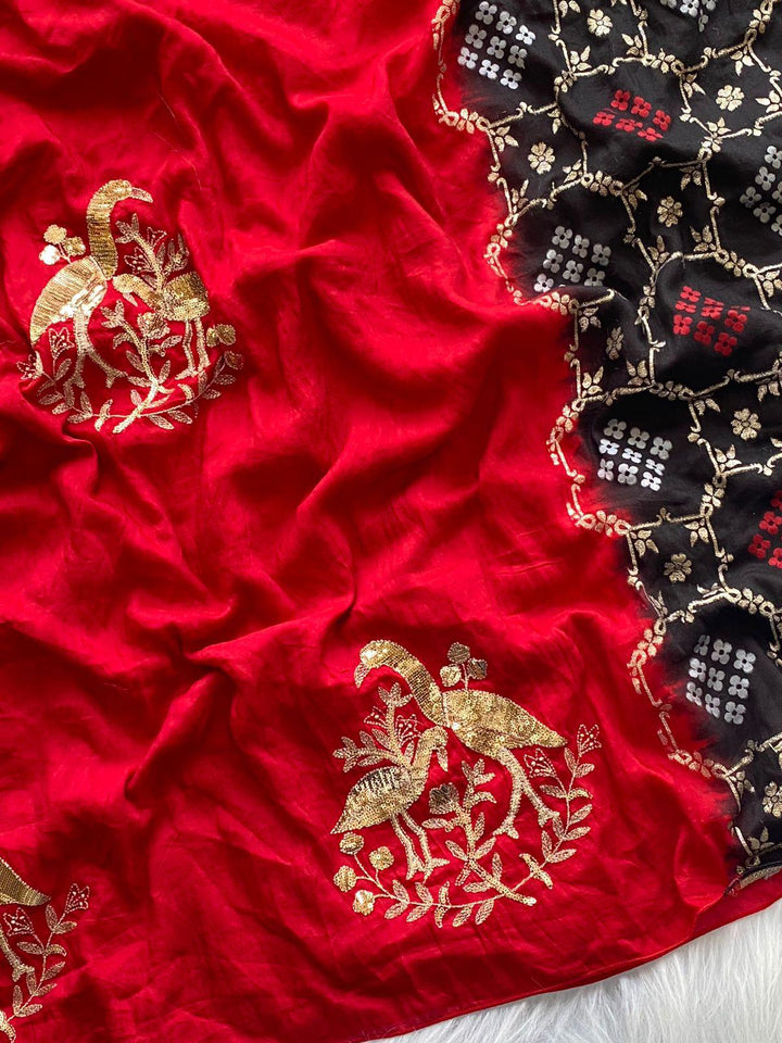 Lady In Red Georgette Silk Saree