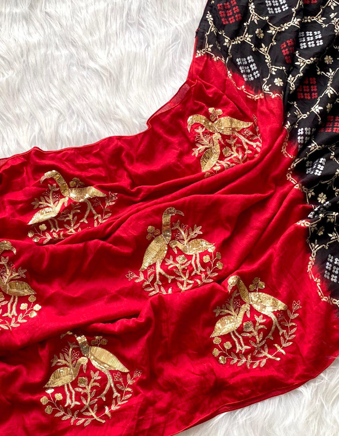 Lady In Red Georgette Silk Saree