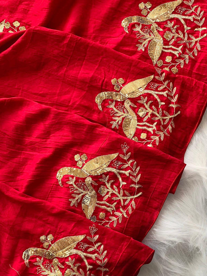 Lady In Red Georgette Silk Saree