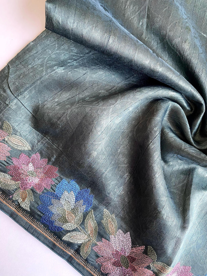 Red Oleanders Tussar Silk Saree