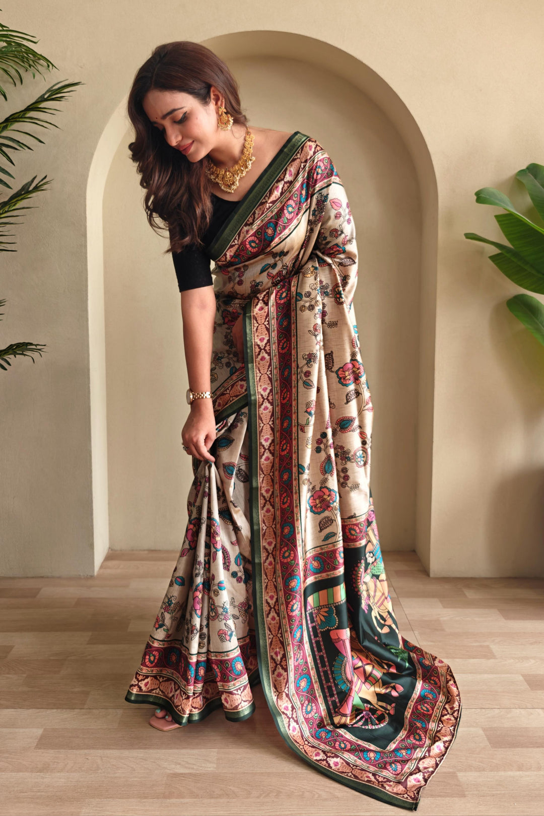 Kalamkari Ki Kahani Fancy Silk Saree