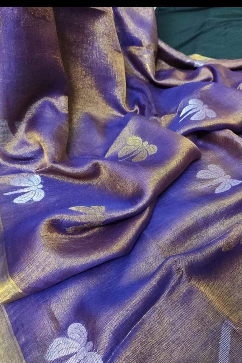 Kagojey Akash Tissue Linen Jamdani Saree