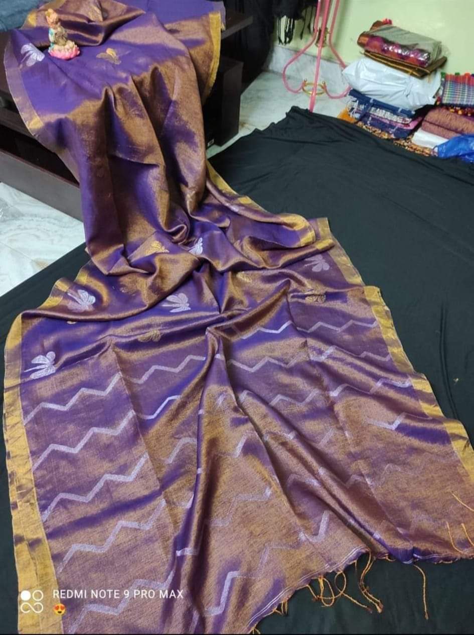 Kagojey Akash Tissue Linen Jamdani Saree