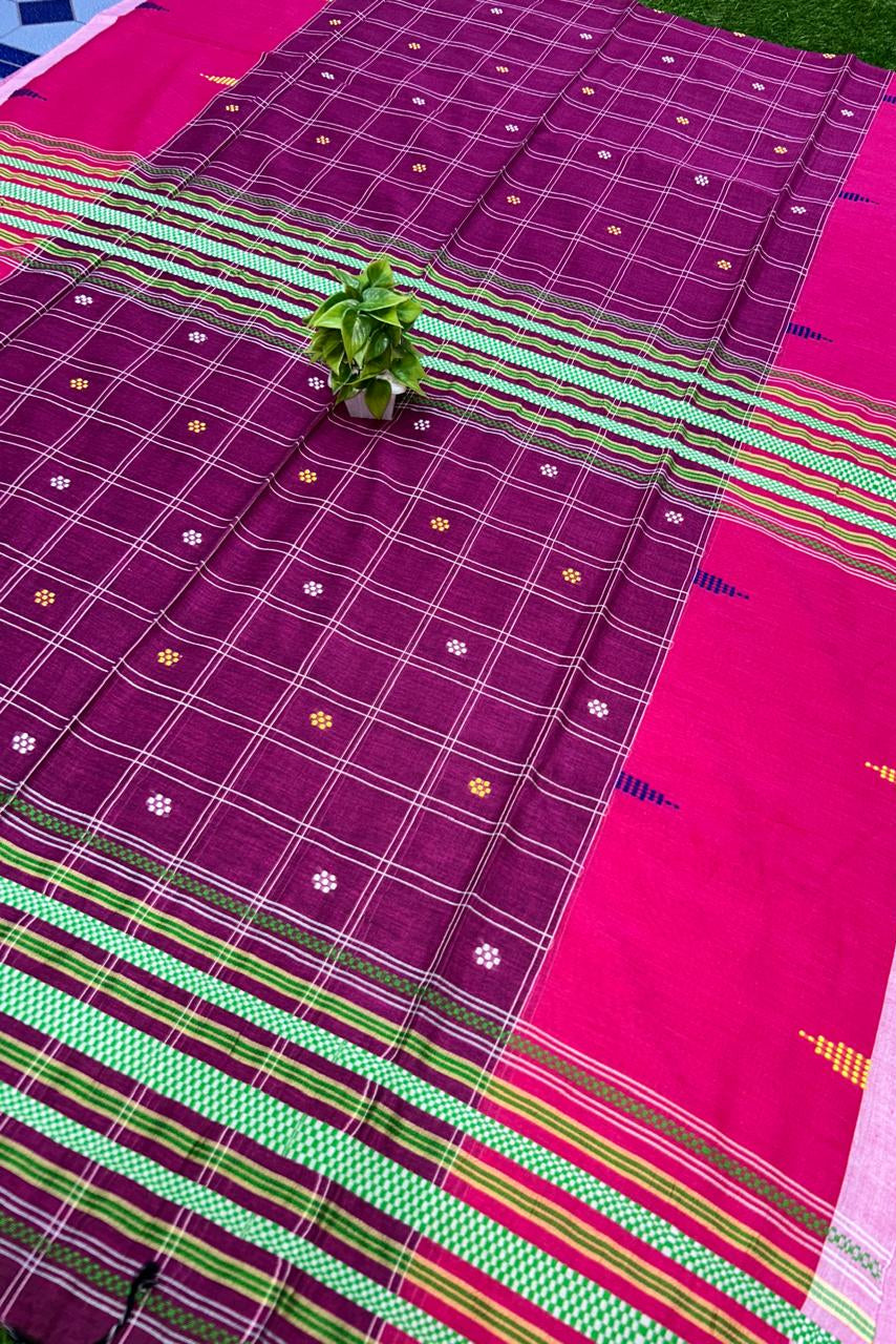 Dui Pakhi Check Cotton Saree