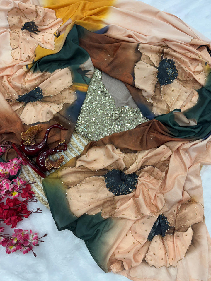 Necklace Of The Heart Crepe Satin Silk Saree