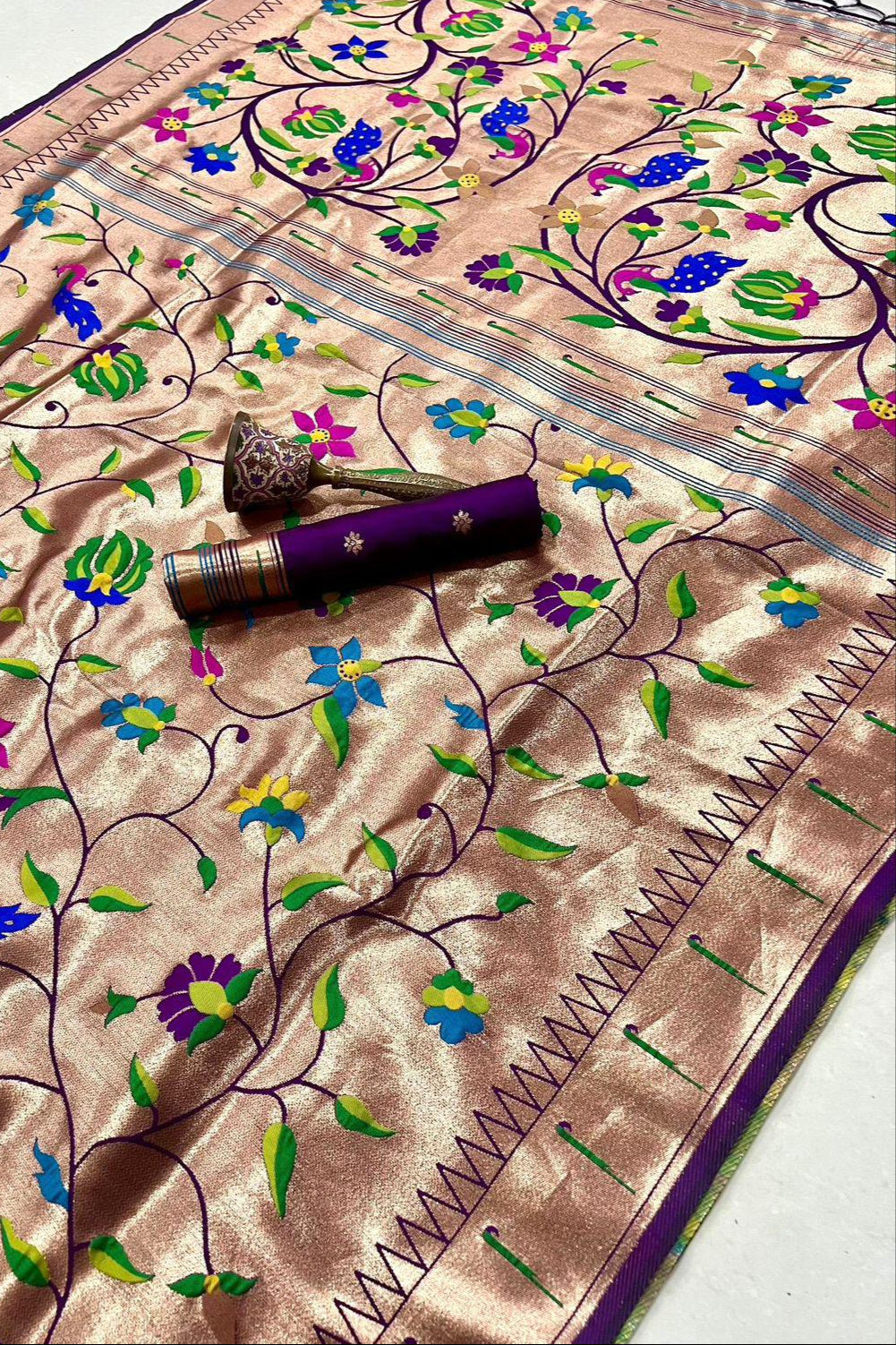Grey Clouds Kanchivaram Paithani Silk Saree