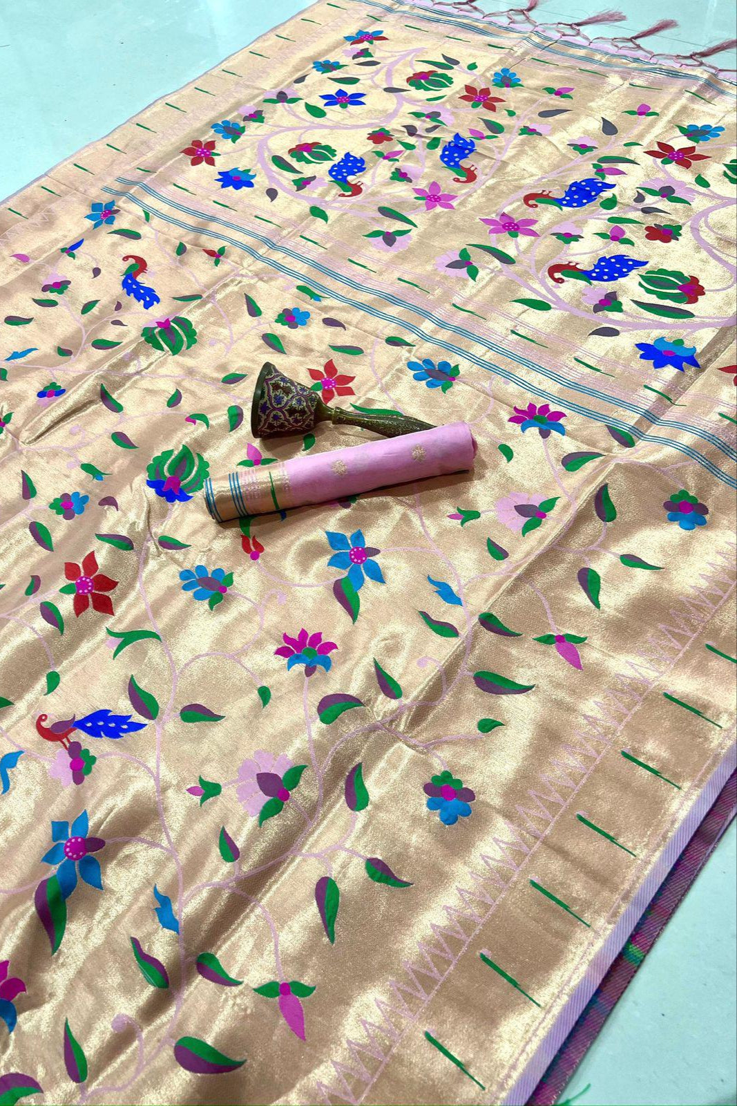 Grey Clouds Kanchivaram Paithani Silk Saree