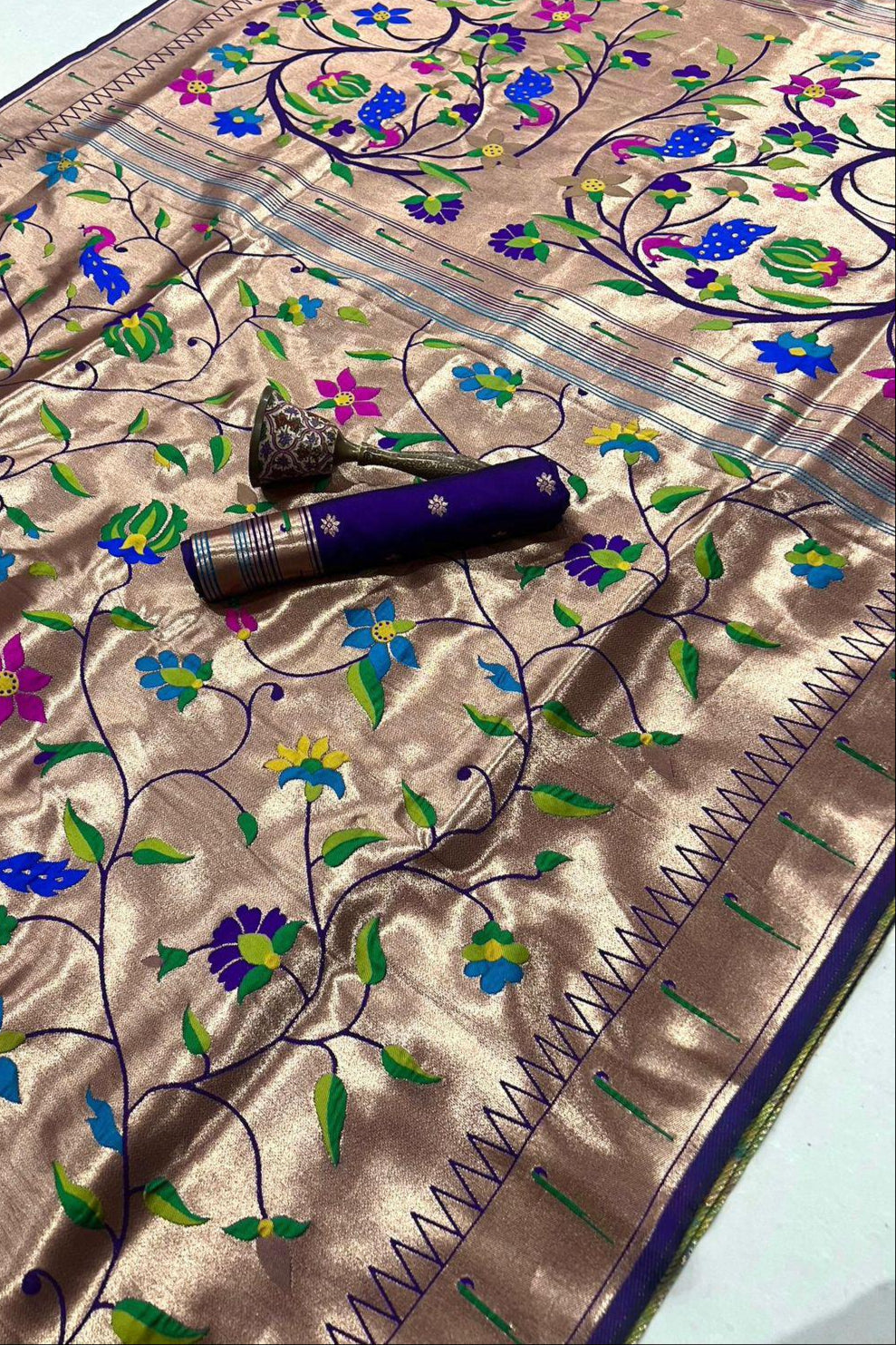 Grey Clouds Kanchivaram Paithani Silk Saree