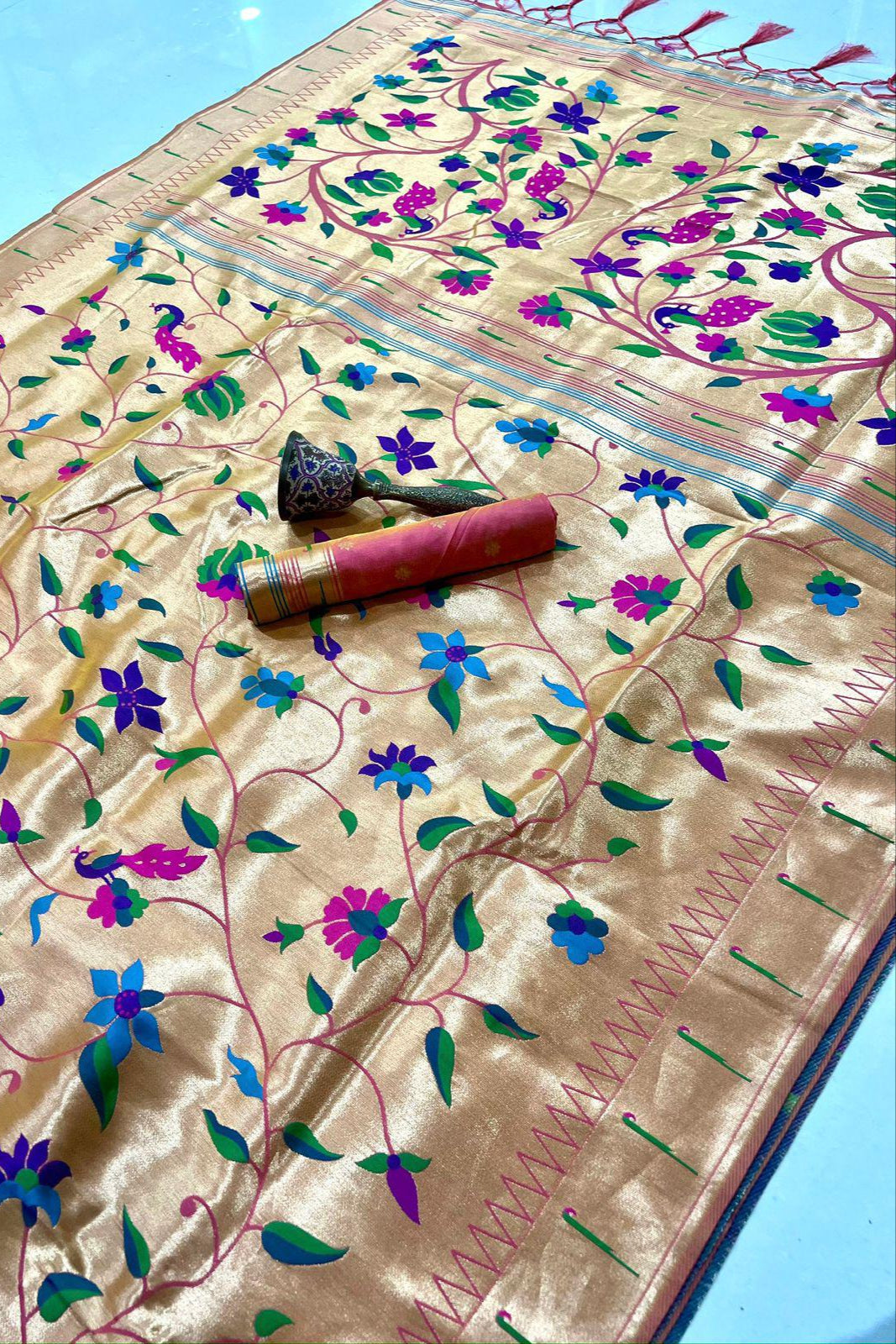 Grey Clouds Kanchivaram Paithani Silk Saree