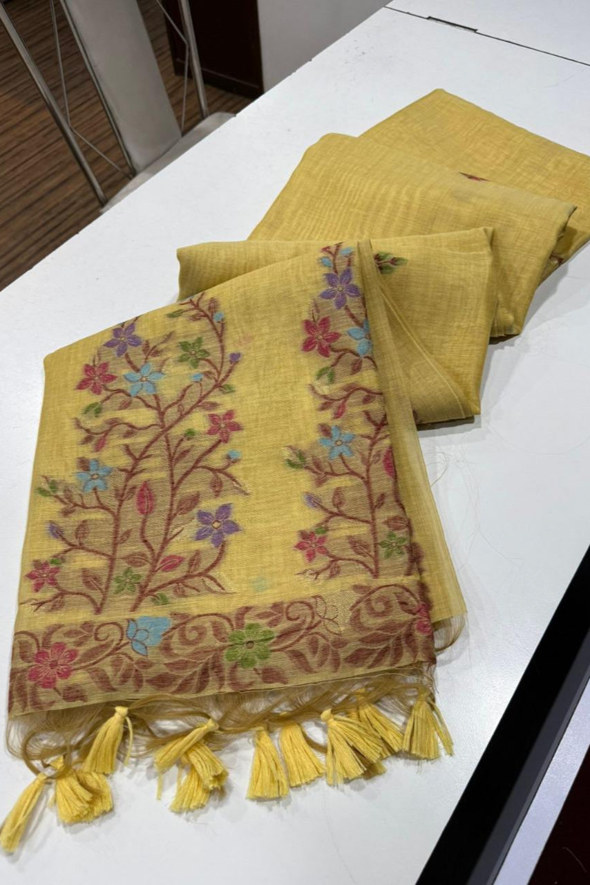 The Golden Boat Muga Cotton Saree