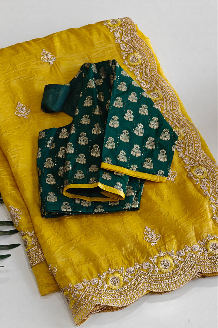 Party Night Yellow Crush Silk Saree