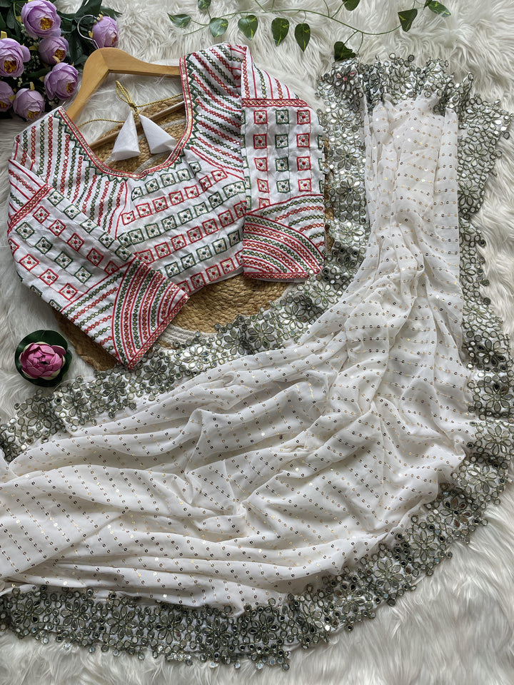 Color Of Beauty White Georgette Saree