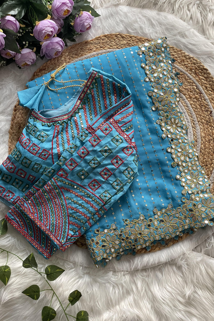 Color Of Beauty Blue Georgette Saree